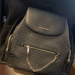 Michael Kors Black & Gold Signature MK Backpack